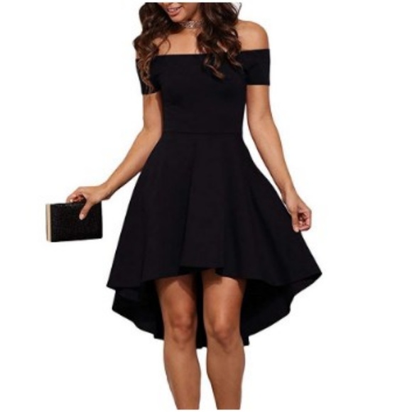 Off Shoulder Short Sleeve HighLow Cocktail Skirt 4 - Picture 1 of 3